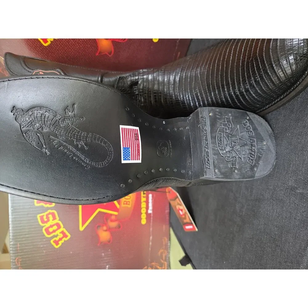Los Altos Genuine BLACK Teju Lizard Roper WESTERN Boot Round Toe D 69Z0705 US13